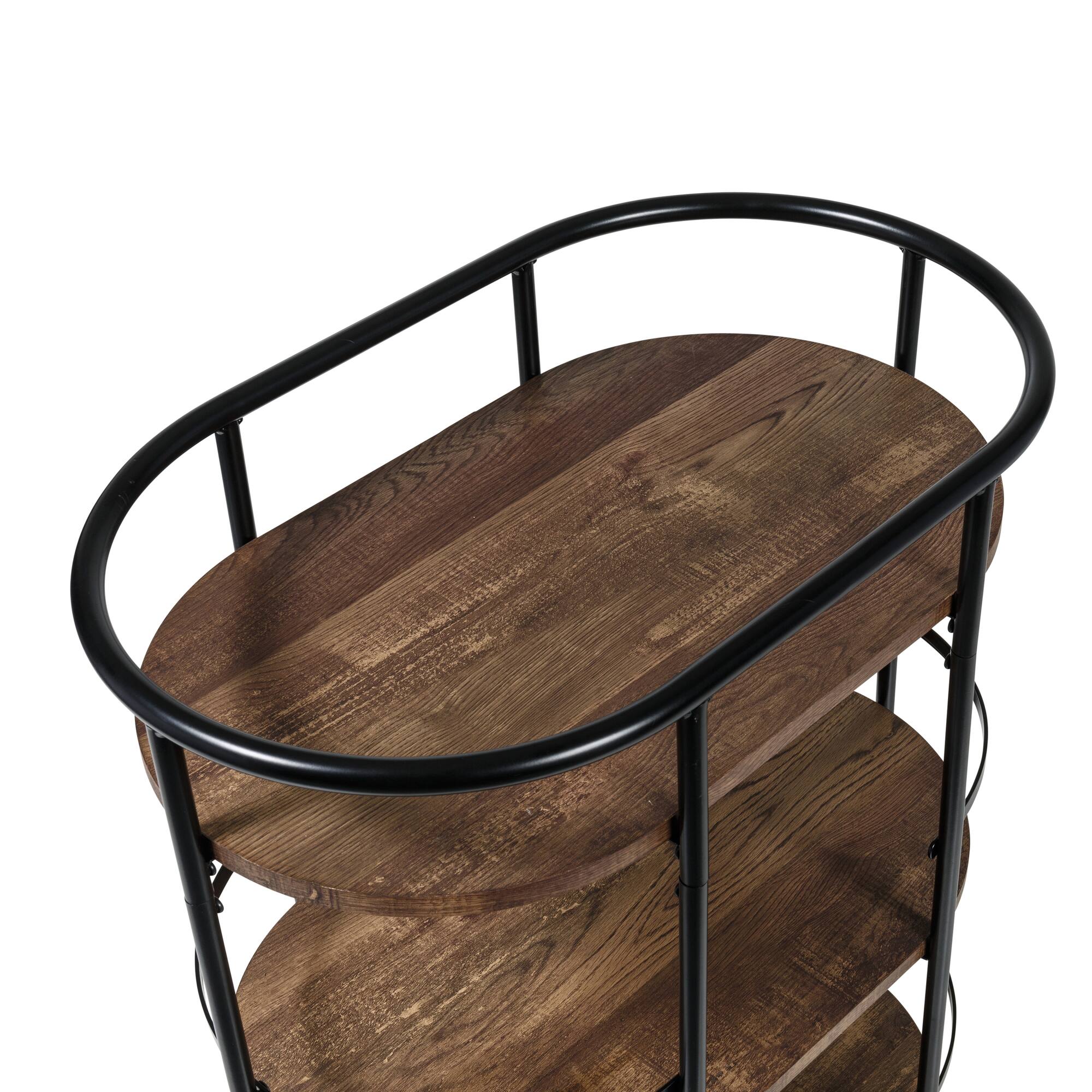 Honey Can Do 3-Tier Black & Rustic Brown Rolling Bar & Serving Cart